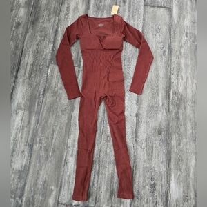 Brown Ribbed Body Suit, Size Small